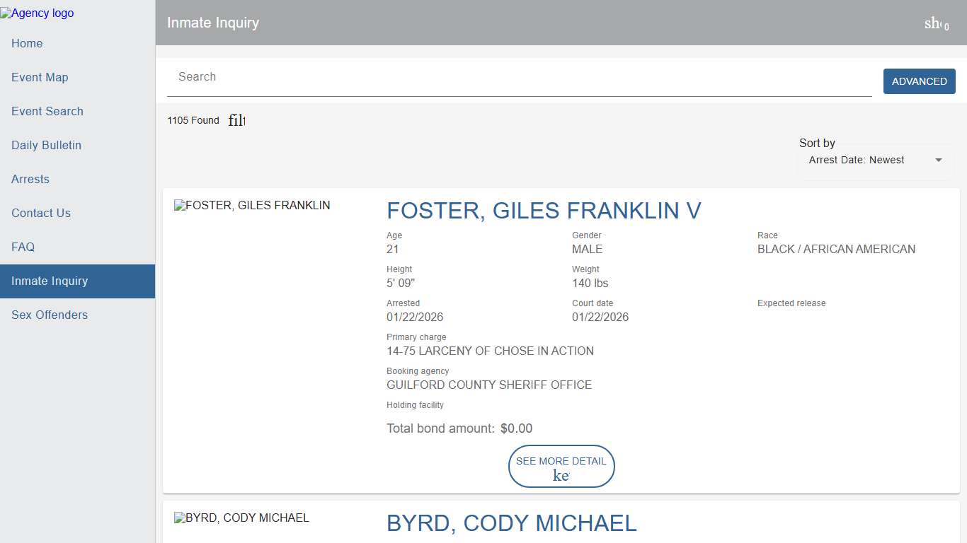 Guilford County SO Police To Citizen | Police to Citizen - Inmates catalog